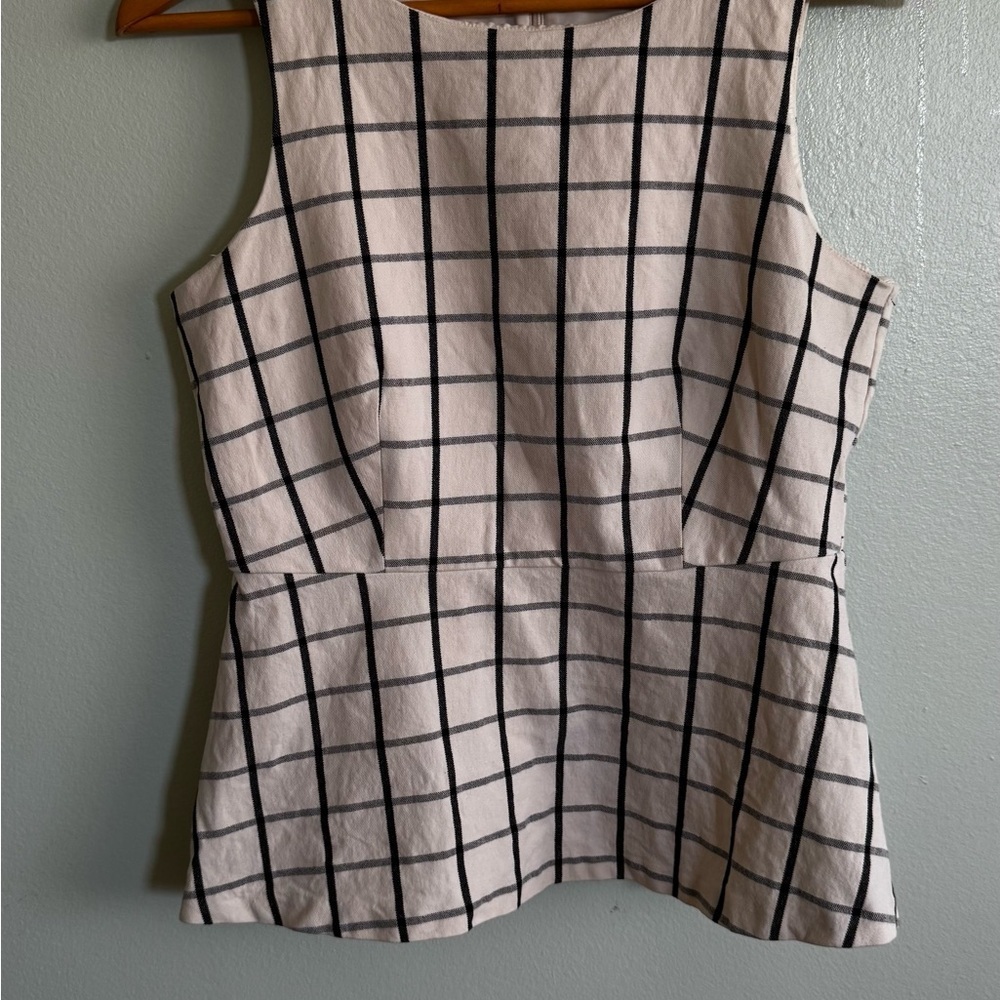 Banana Republic White Tank Top with Black Windowpane Grid